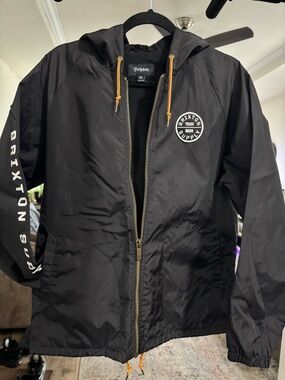 Brixton Black Hooded Windbreaker with Gold Drawcords